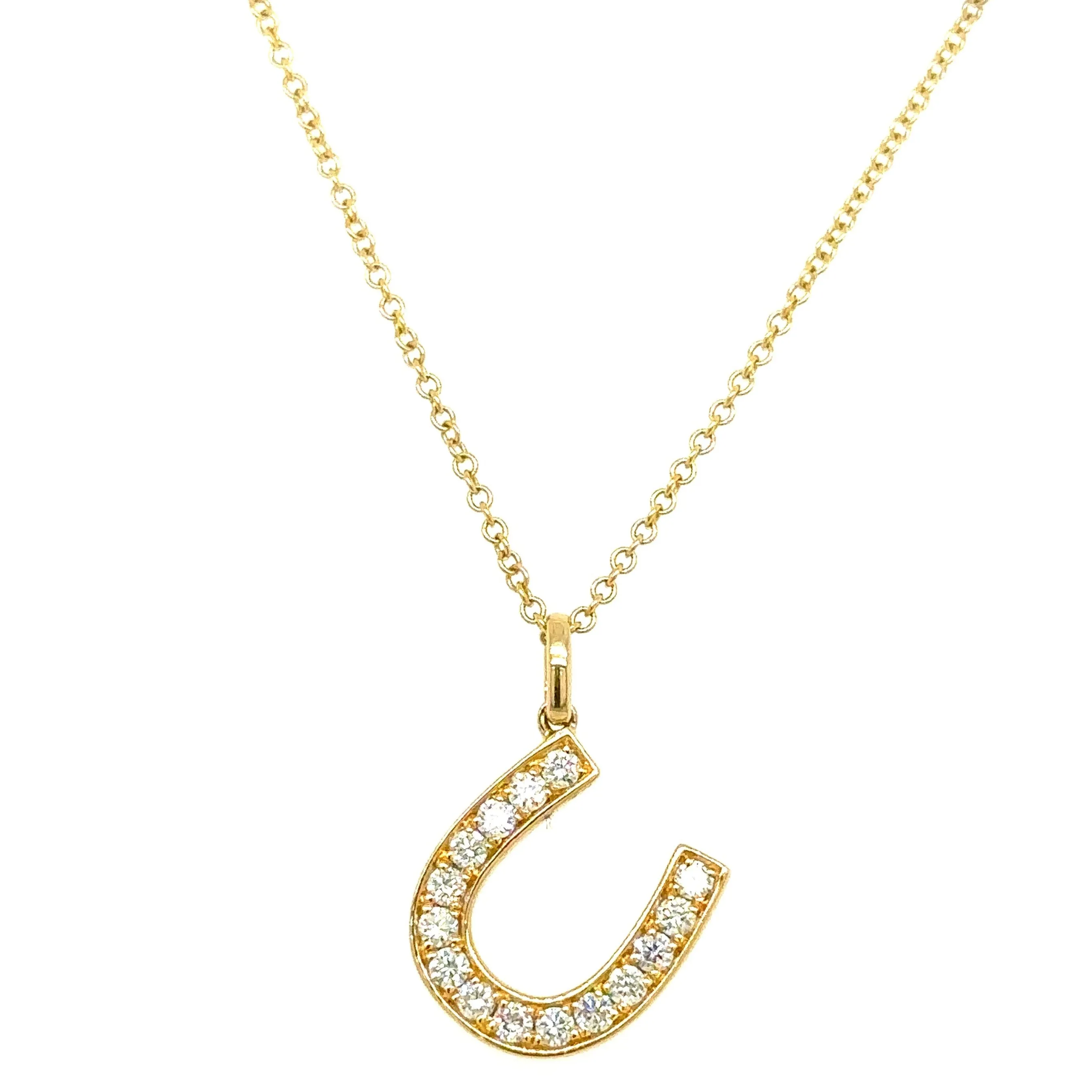 0.24ct tw Diamond Horse Shoe Good Luck Charm Pendant Necklace