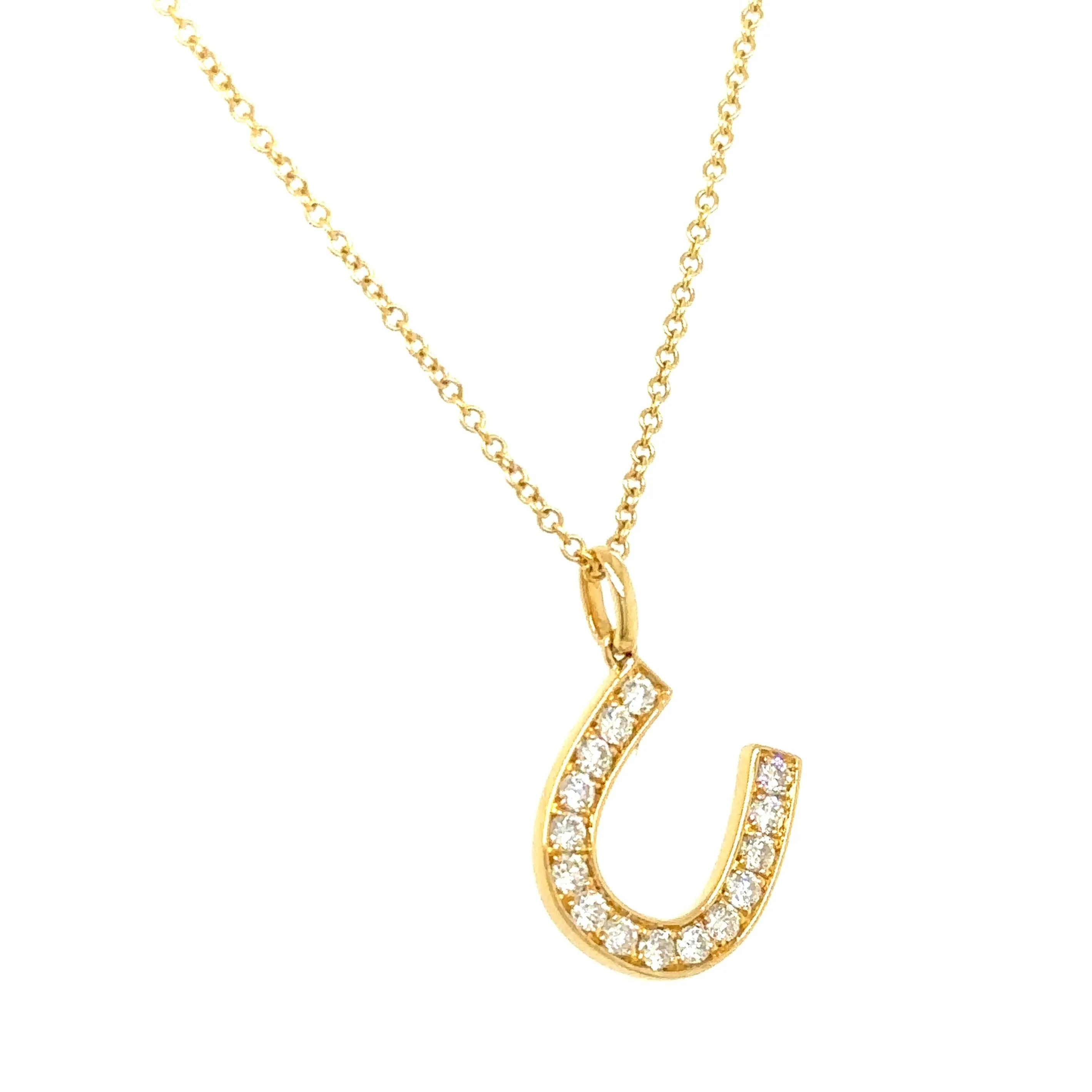 0.24ct tw Diamond Horse Shoe Good Luck Charm Pendant Necklace
