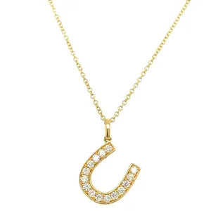 0.24ct tw Diamond Horse Shoe Good Luck Charm Pendant Necklace