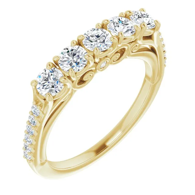 0.37 ct. Round Cut Diamond Wedding Band Filigree Accent Anniversary Ring