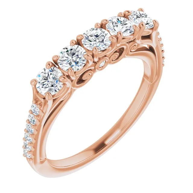 0.37 ct. Round Cut Diamond Wedding Band Filigree Accent Anniversary Ring