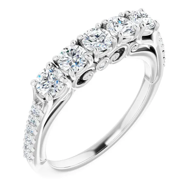 0.37 ct. Round Cut Diamond Wedding Band Filigree Accent Anniversary Ring