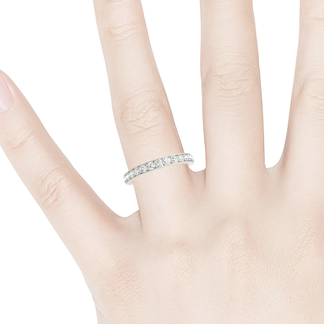 0.50 ctw Round Diamond Wedding Band MIlgrain Accent Anniversary Ring
