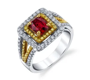 1.23 Carat Burmese Red Spinel and Diamond Cocktail Ring in Yellow and White Gold
