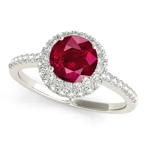 1.35 ct. Genuine Ruby Ring With Halo And Delicate Diamond Band