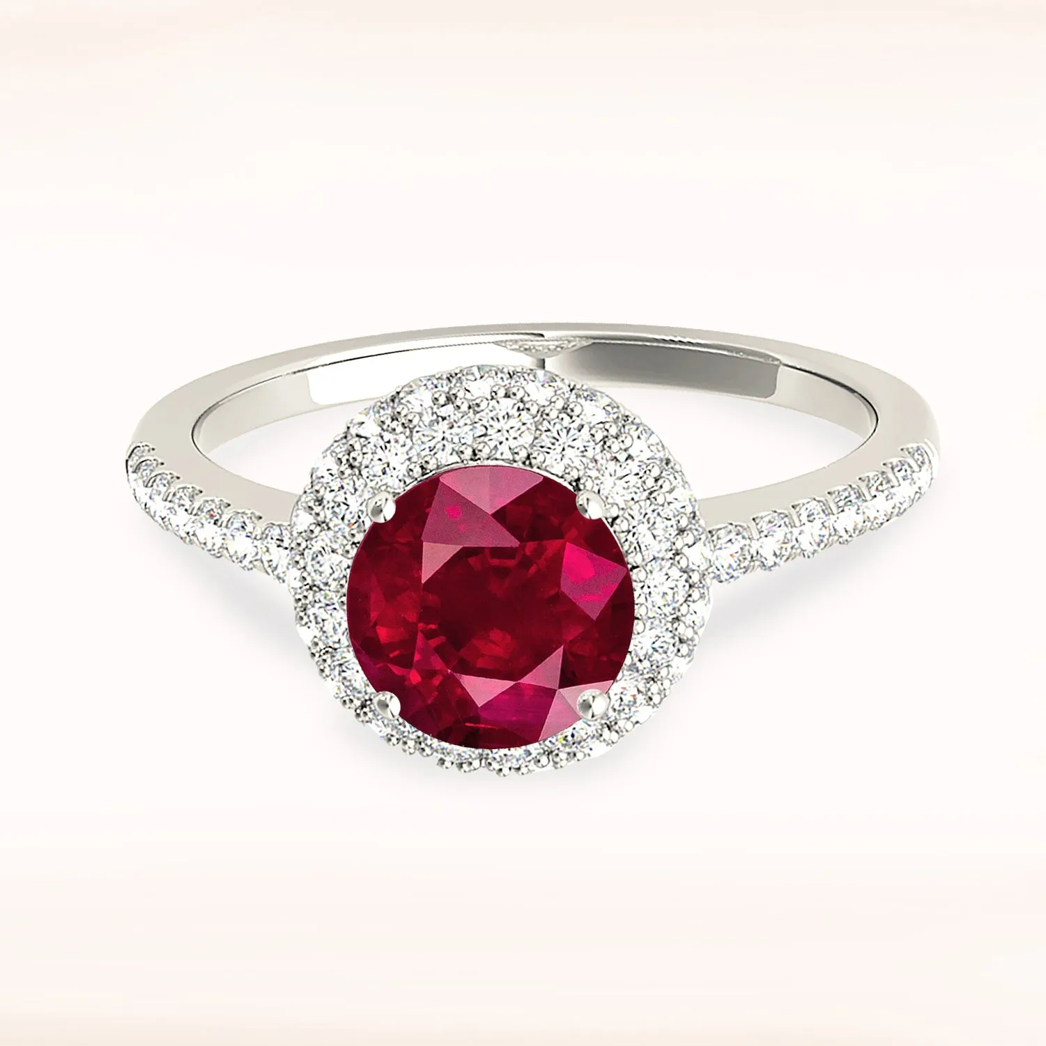 1.35 ct. Genuine Ruby Ring With Halo And Delicate Diamond Band