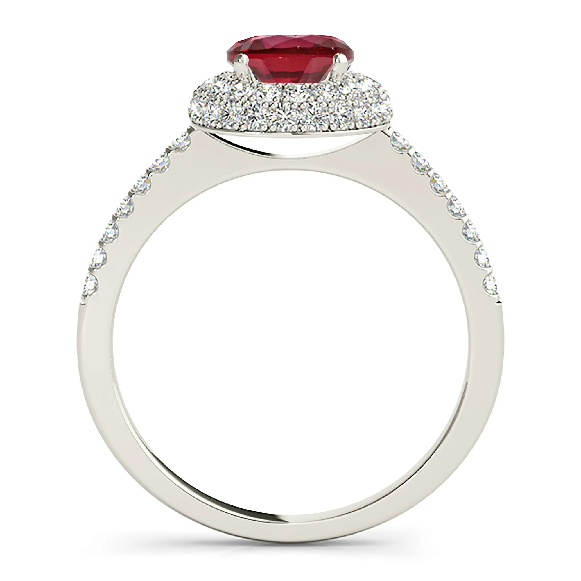 1.35 ct. Genuine Ruby Ring With Halo And Delicate Diamond Band