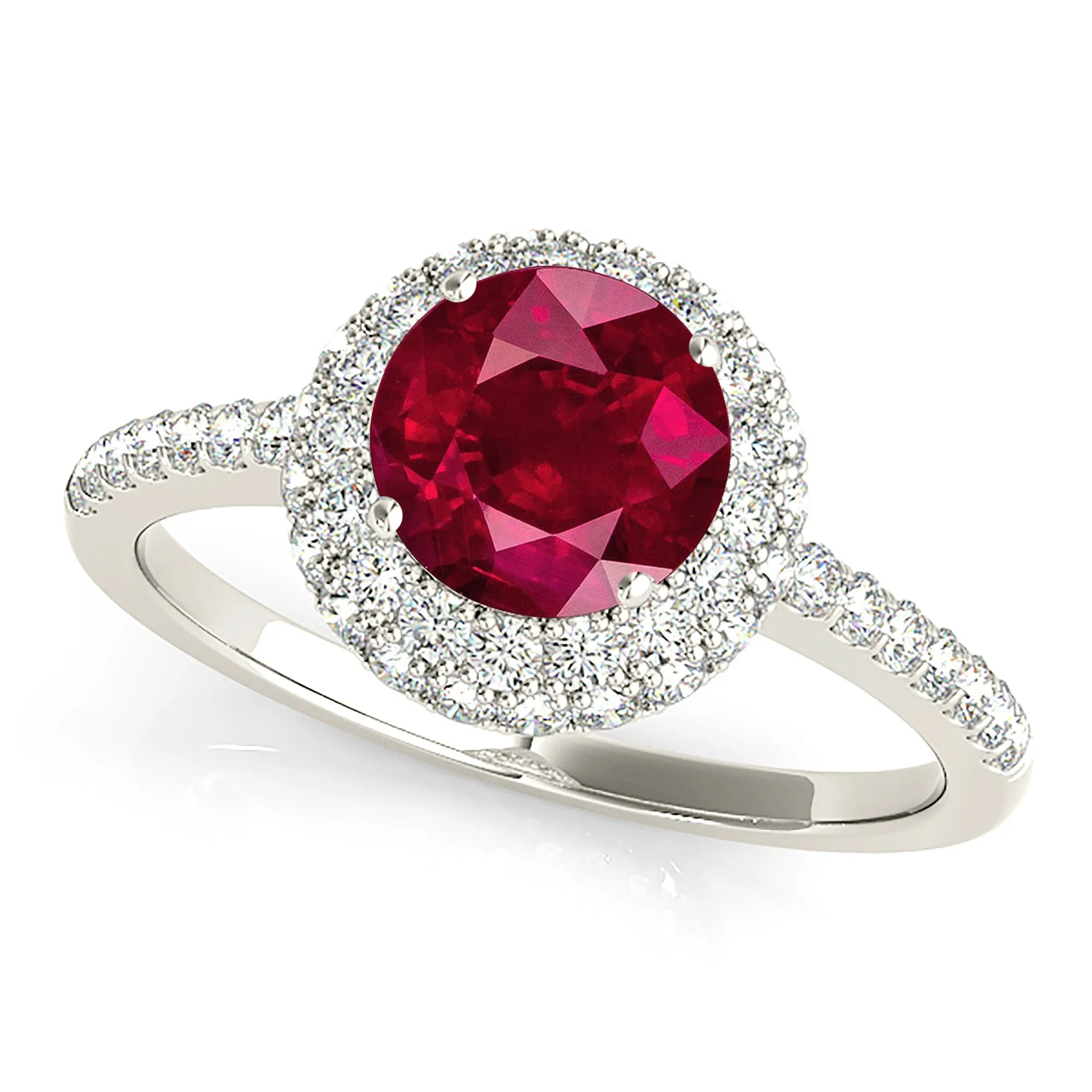 1.35 ct. Genuine Ruby Ring With Halo And Delicate Diamond Band
