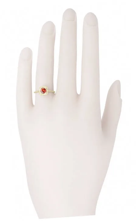 14 Karat Yellow Gold Art Deco Engraved Scrolls Filigree Almandine Garnet Engagement Ring
