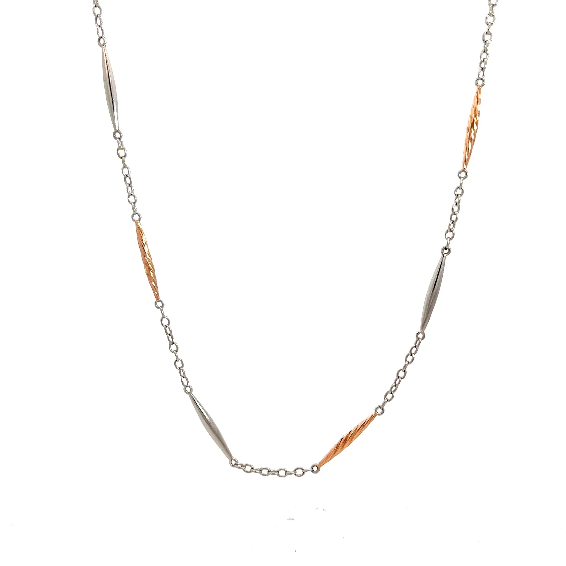14k Rose and White Gold Diamond Cut Rose Barrell Anklet 12" inches