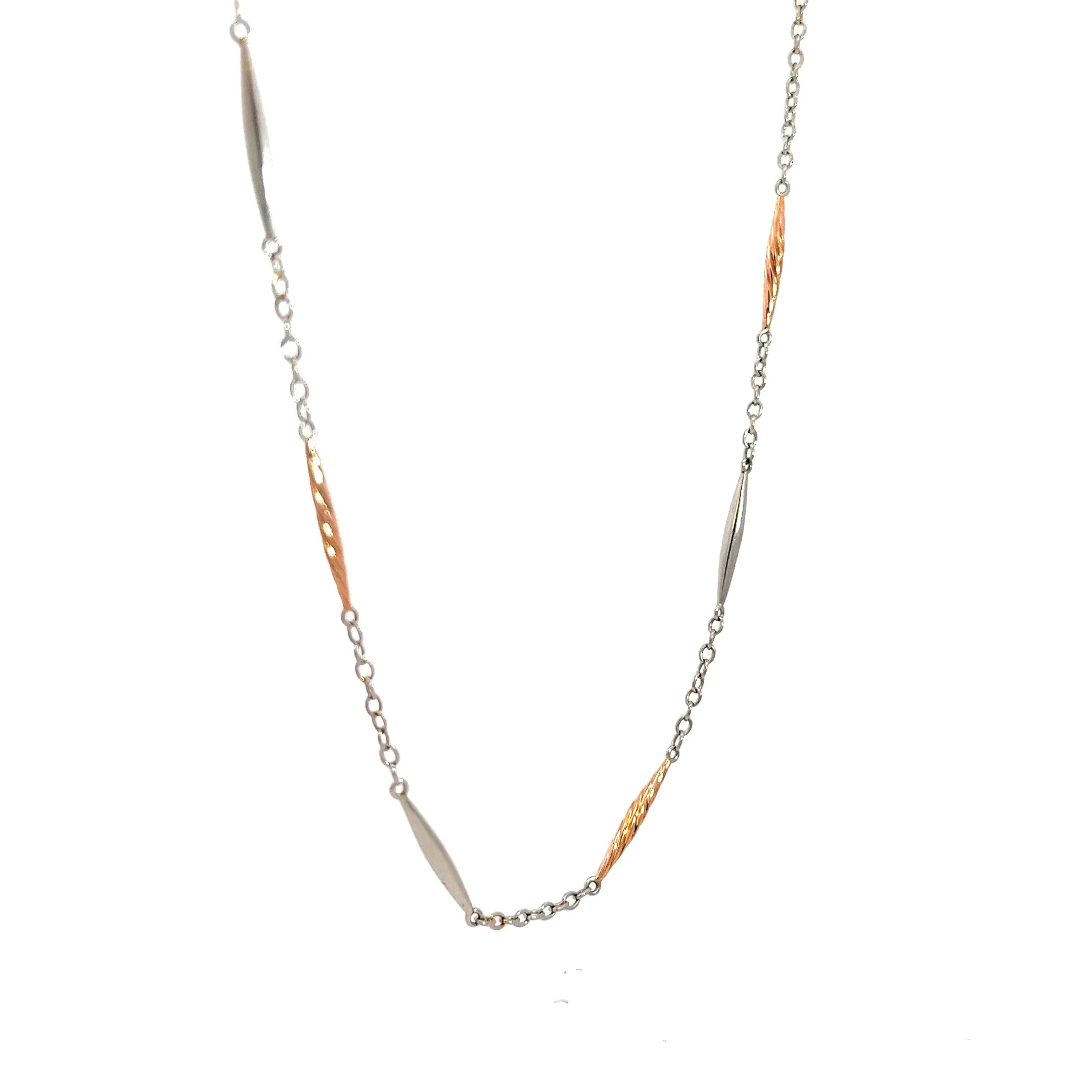 14k Rose and White Gold Diamond Cut Rose Barrell Anklet 12" inches