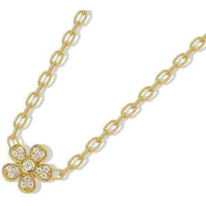 14k Solid Gold Mid Size Diamond Daisy Necklace (0.20.ct.tw)