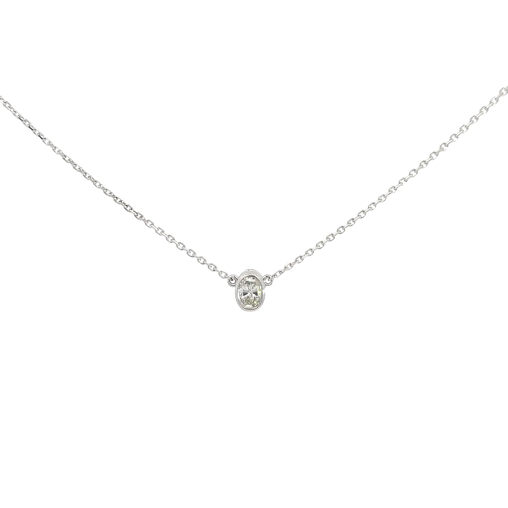 14K WHITE GOLD .26CT H VS2 BEZEL SET OVAL DIAMOND PENDANT