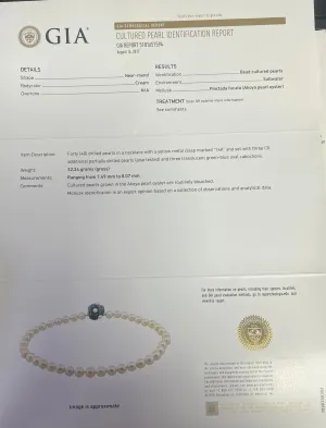 14k Yellow Gold 40 Drilled Akoya Pearls 8mm / (3) Green-Blue Oval Cabochons Necklace Certified By GIA # 5181657594