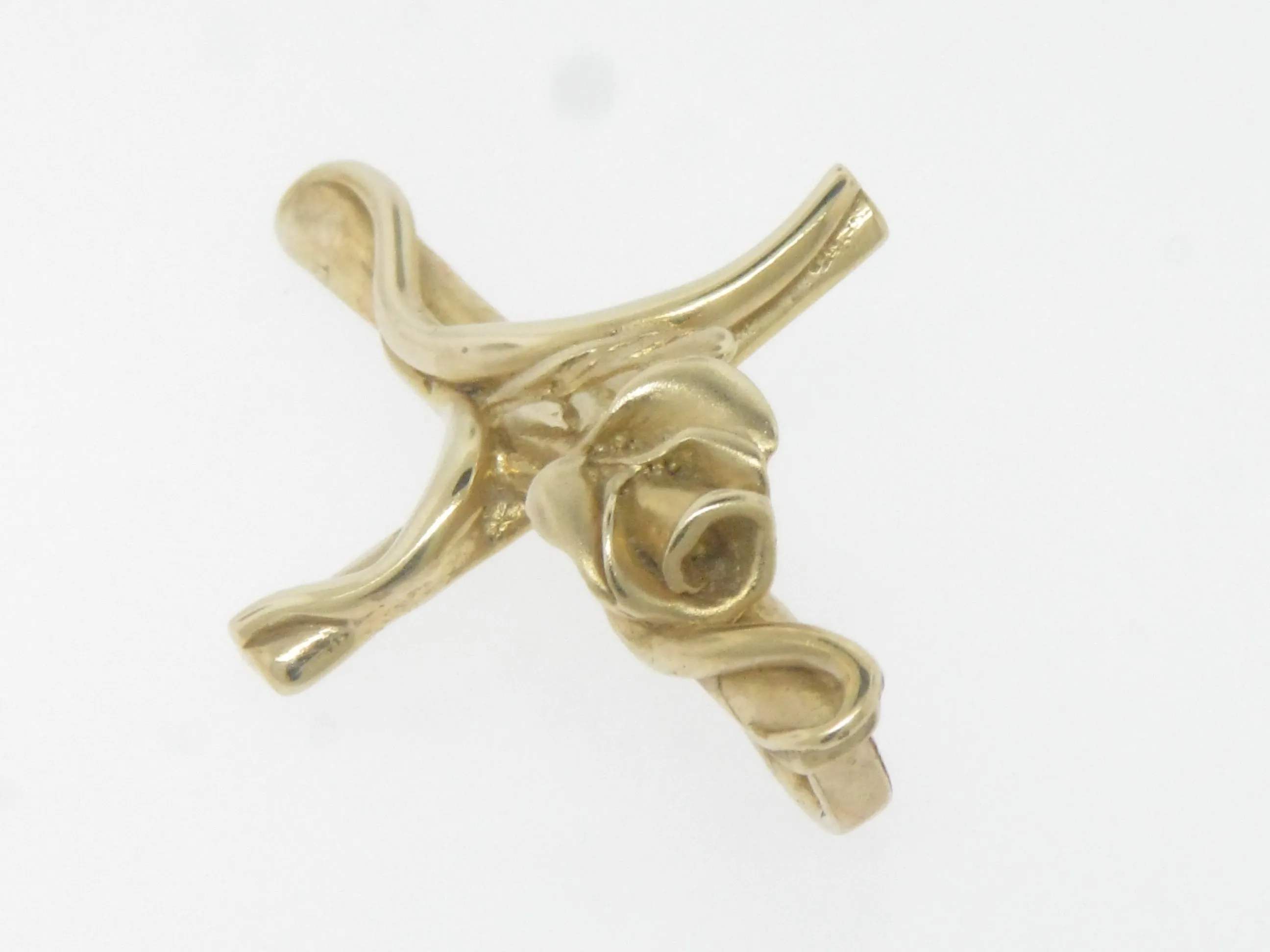 14K Yellow Gold Rose Flower Cross Rosy Cross Pendant New Old Stock Jewelry