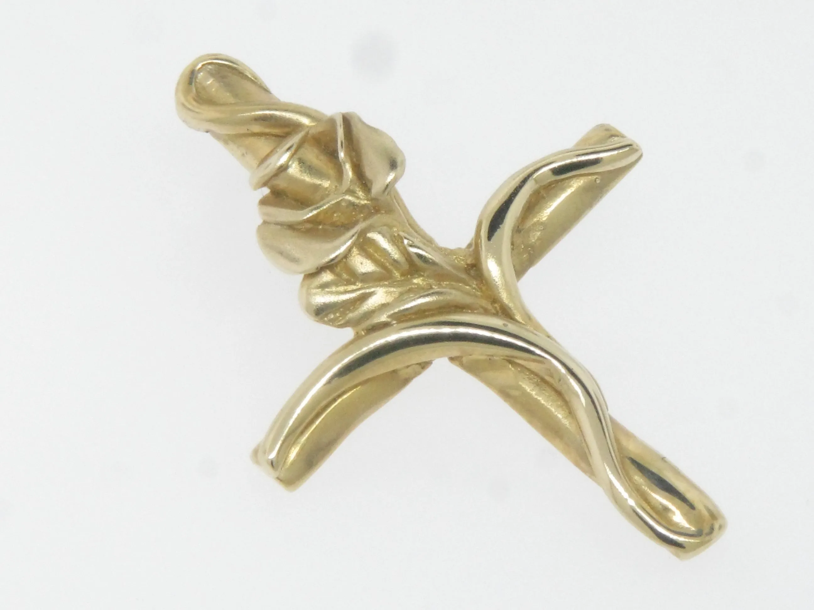 14K Yellow Gold Rose Flower Cross Rosy Cross Pendant New Old Stock Jewelry