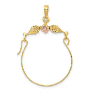 14k Yellow Rose Gold Leaves Plumeria Flower Charm Holder Pendant