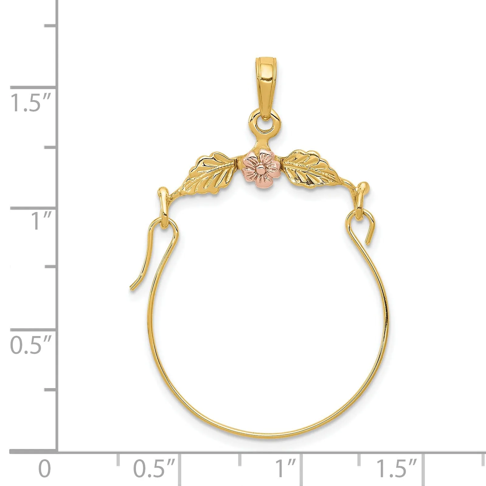 14k Yellow Rose Gold Leaves Plumeria Flower Charm Holder Pendant
