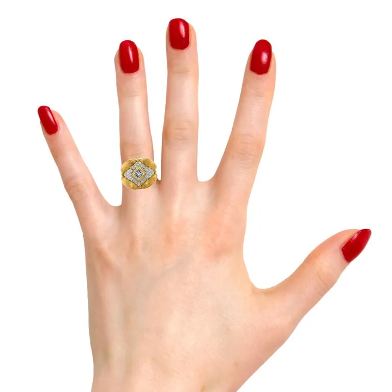 18k Diamond Yellow Florentine Style Gold Band Ring