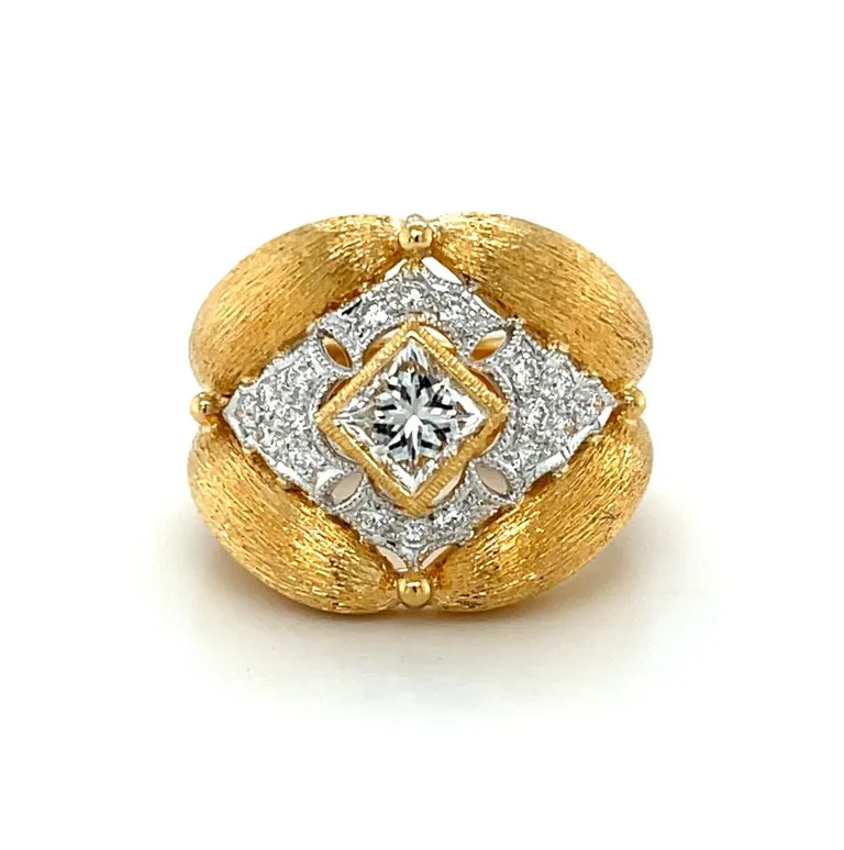 18k Diamond Yellow Florentine Style Gold Band Ring