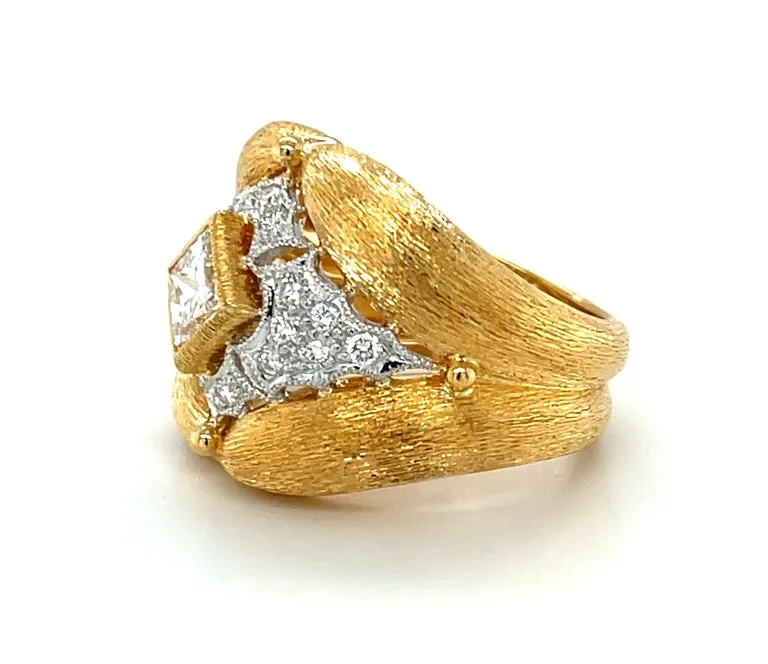 18k Diamond Yellow Florentine Style Gold Band Ring