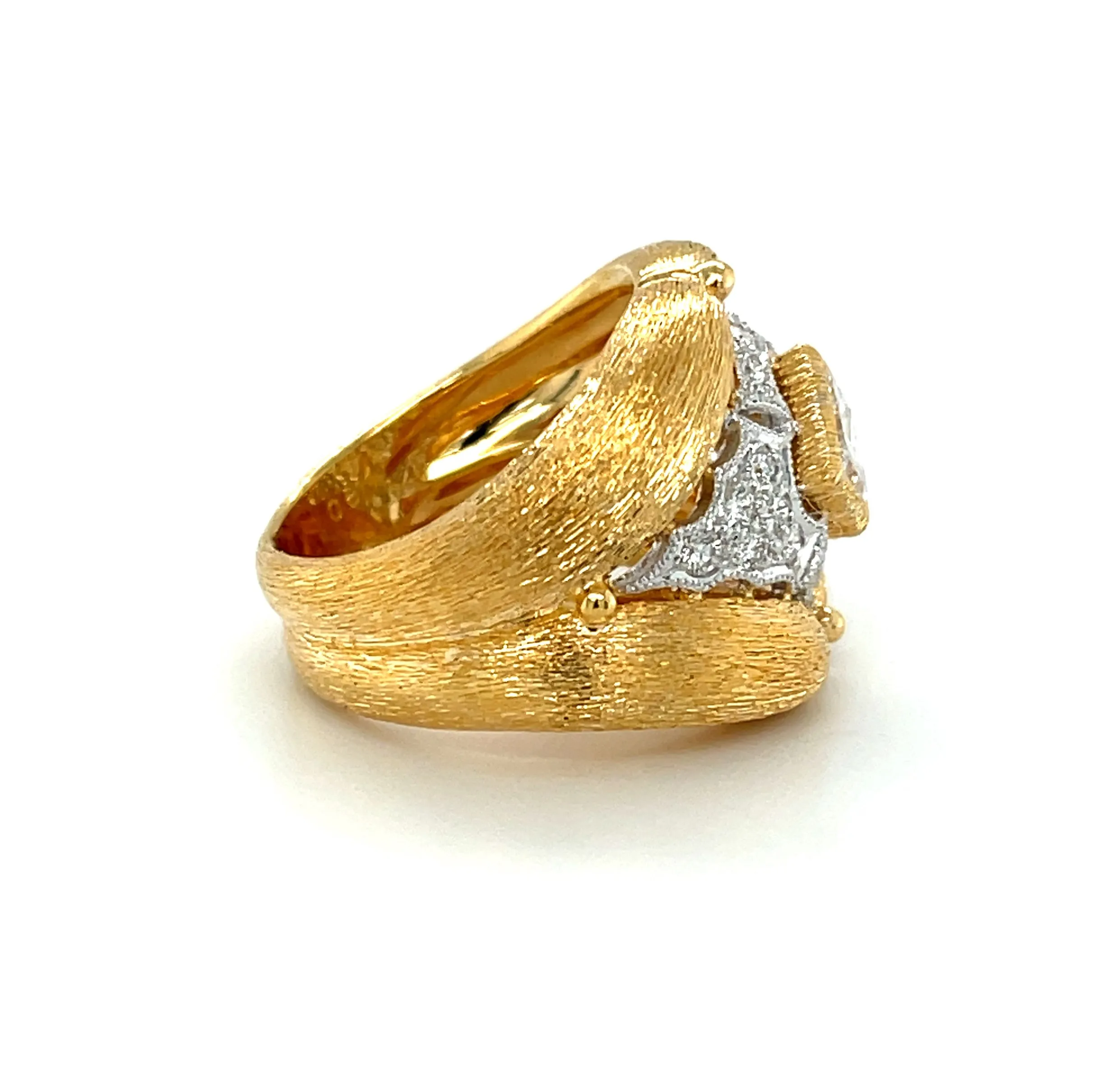 18k Diamond Yellow Florentine Style Gold Band Ring