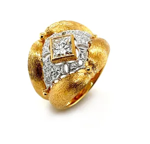 18k Diamond Yellow Florentine Style Gold Band Ring