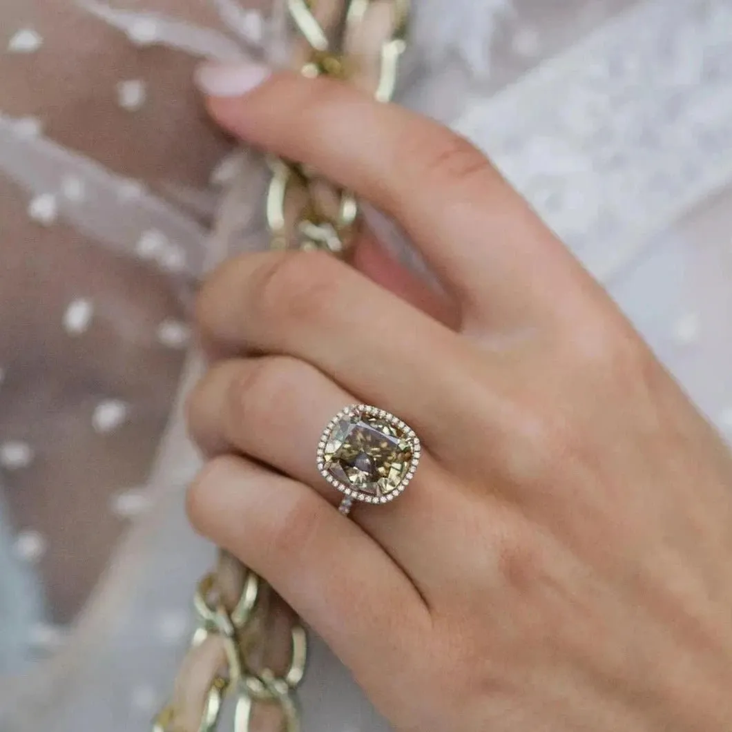 18k Rose Gold Cushion Cut Diamond Halo Engagement Ring