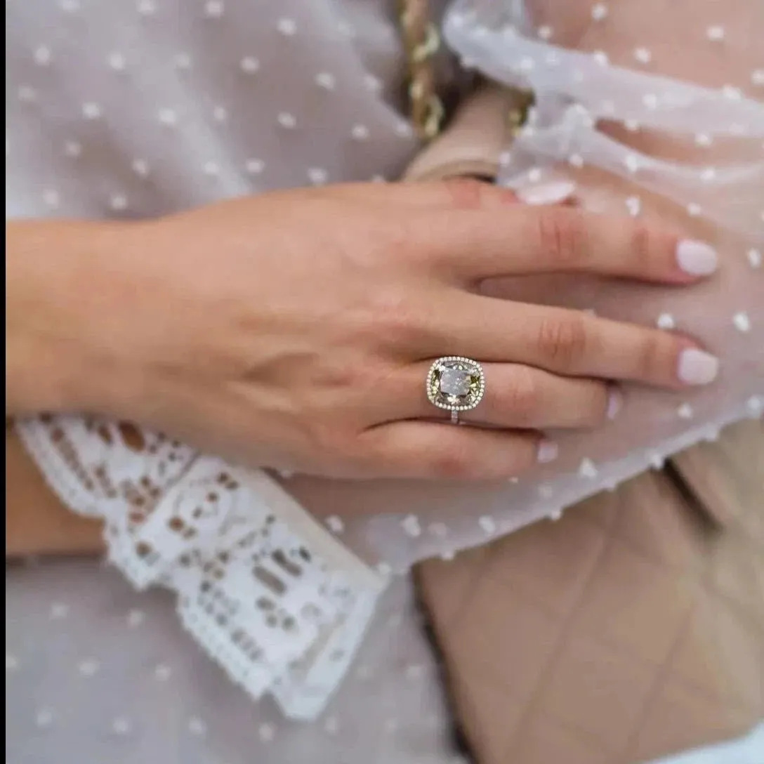 18k Rose Gold Cushion Cut Diamond Halo Engagement Ring