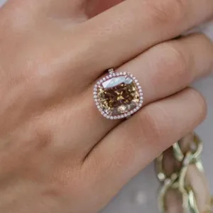 18k Rose Gold Cushion Cut Diamond Halo Engagement Ring