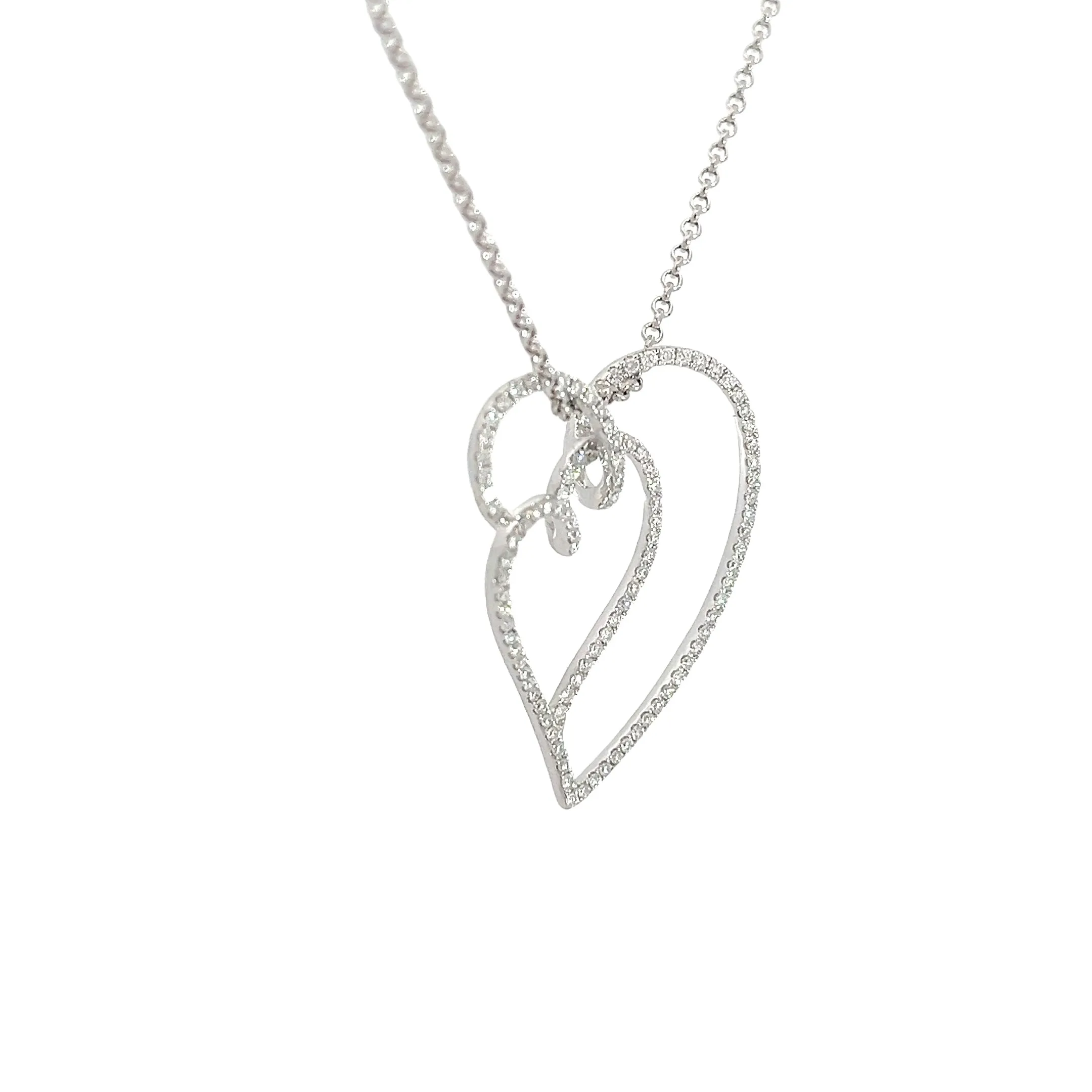 18K WHITE GOLD .60CT F VS2 DOUBLE INTERTWINED HEART PENDANT