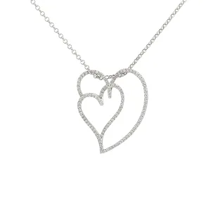 18K WHITE GOLD .60CT F VS2 DOUBLE INTERTWINED HEART PENDANT