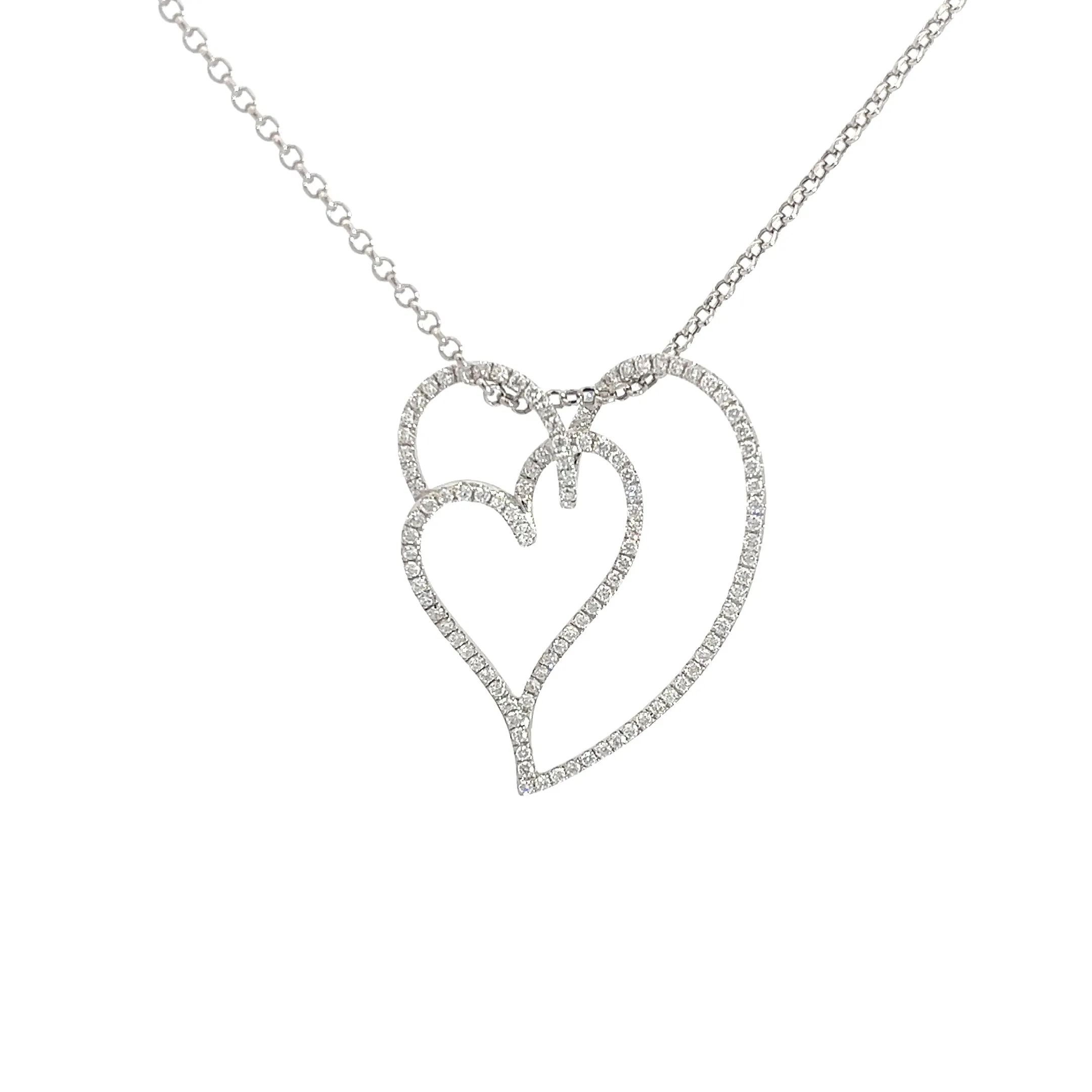 18K WHITE GOLD .60CT F VS2 DOUBLE INTERTWINED HEART PENDANT