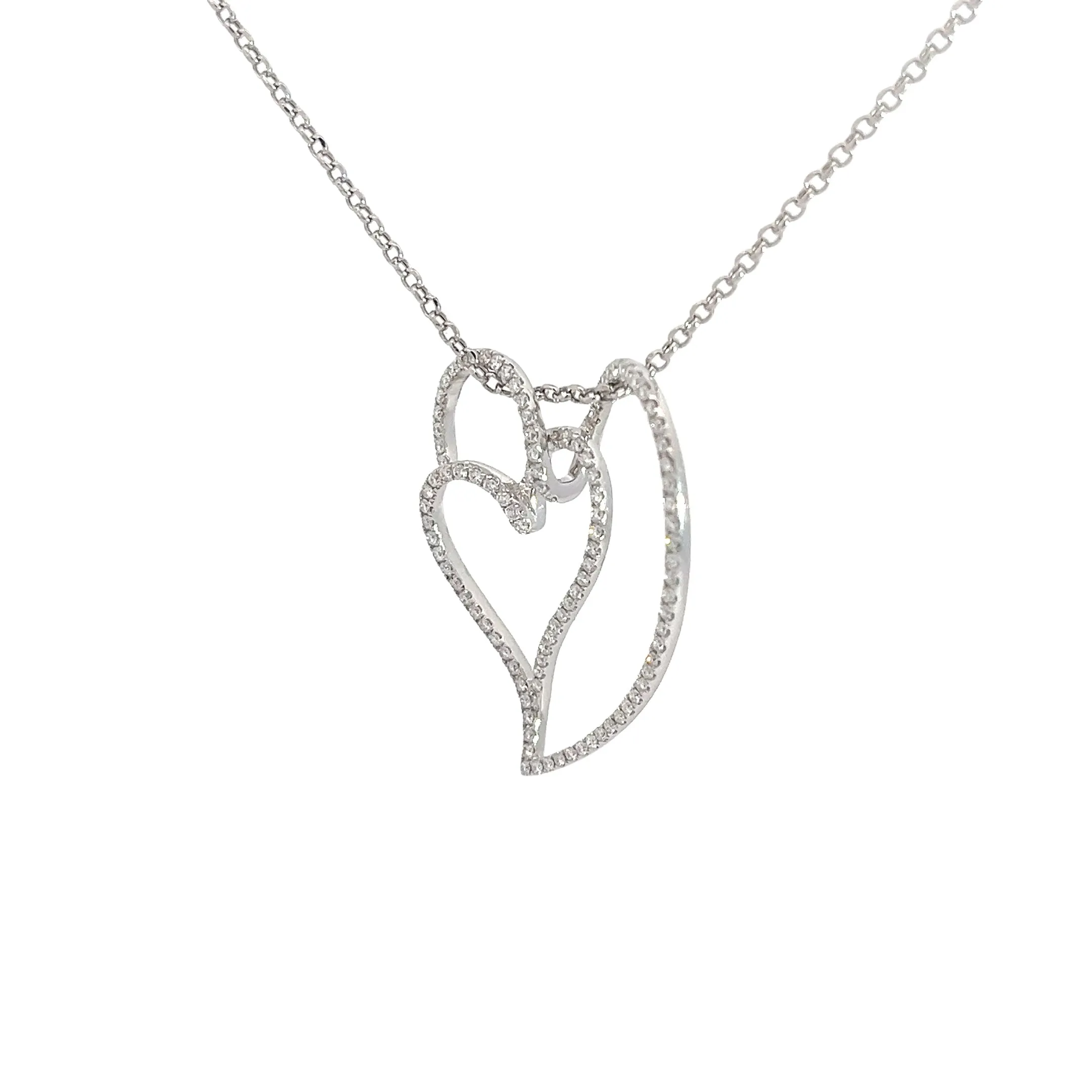 18K WHITE GOLD .60CT F VS2 DOUBLE INTERTWINED HEART PENDANT