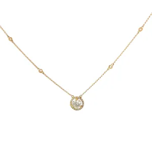 18k Yellow Gold .97ct G SI1 Center Round Diamond and along Halo .25ct G SI1 Round Diamond Solitaire Necklace