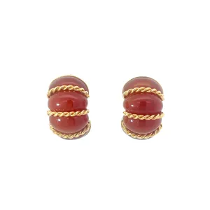 18K Yellow Gold Vintage Carnelian Hoop Earrings Design By Seaman Schepps