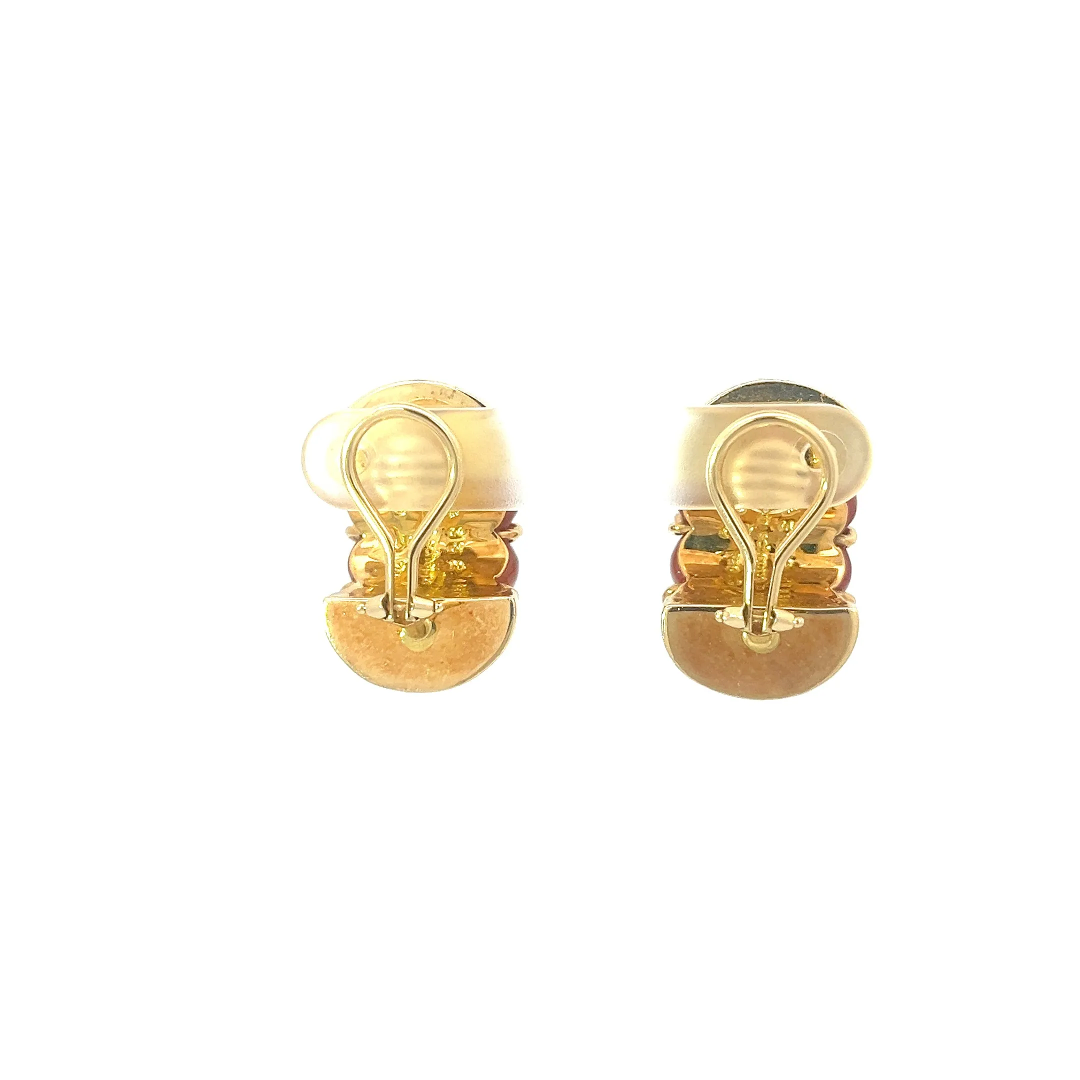 18K Yellow Gold Vintage Carnelian Hoop Earrings Design By Seaman Schepps