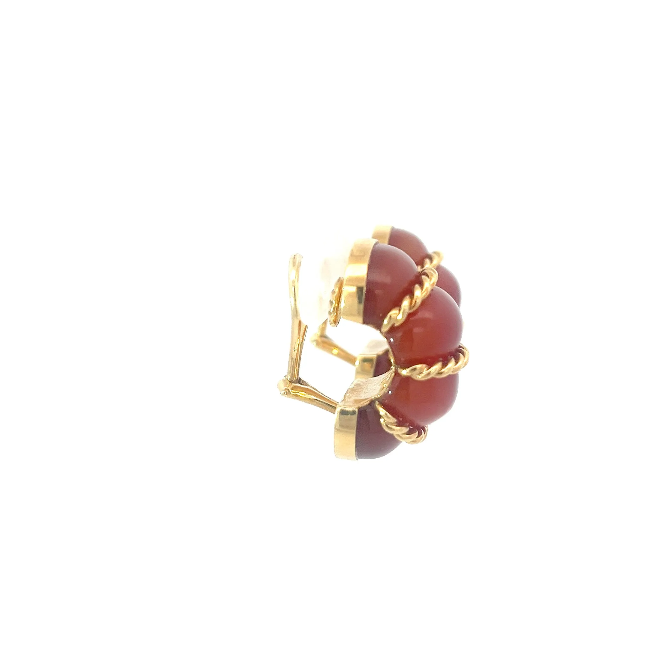 18K Yellow Gold Vintage Carnelian Hoop Earrings Design By Seaman Schepps