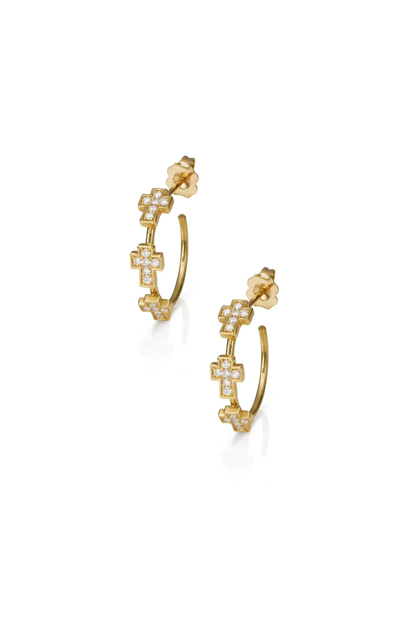 18KY Small Hoops with Station Crosses