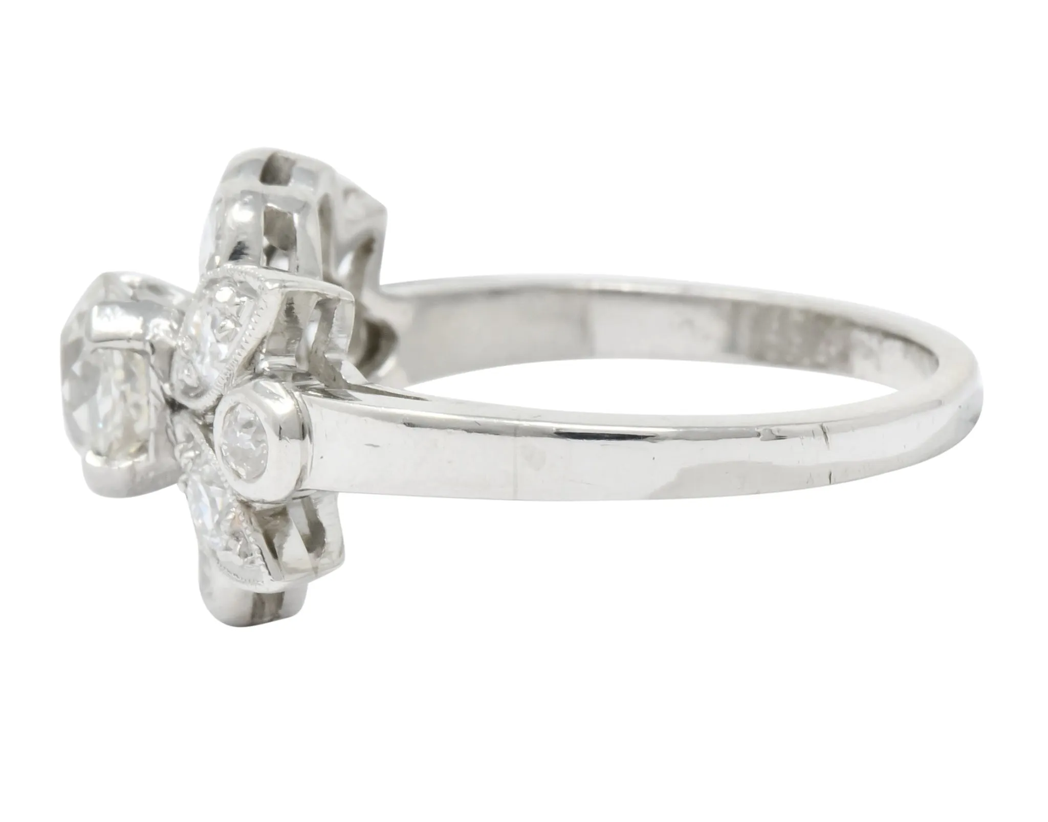 1940's Retro 1.42 CTW Diamond Platinum Foliate Cluster Engagement Ring