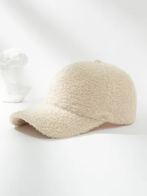 1pc Solid Fleece Baseball Cap - Beige- FD ⚡