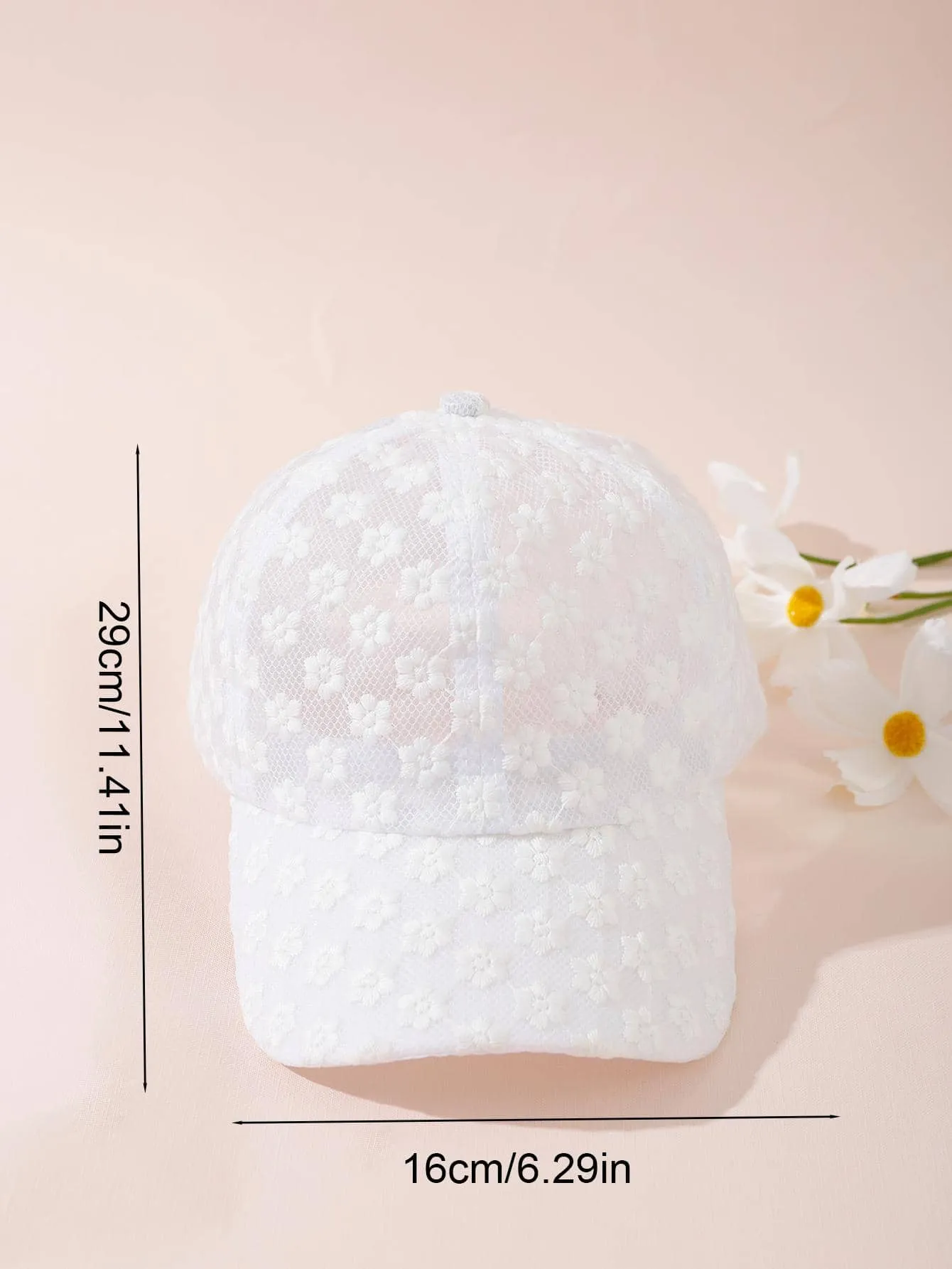 1pc White Embroidery Hollow Out Mesh Baseball Cap- FD ⚡