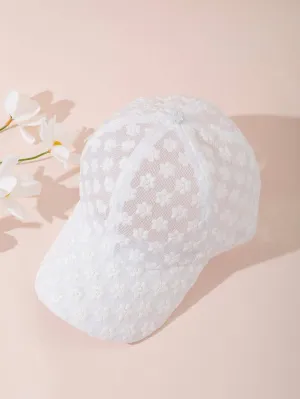 1pc White Embroidery Hollow Out Mesh Baseball Cap- FD ⚡