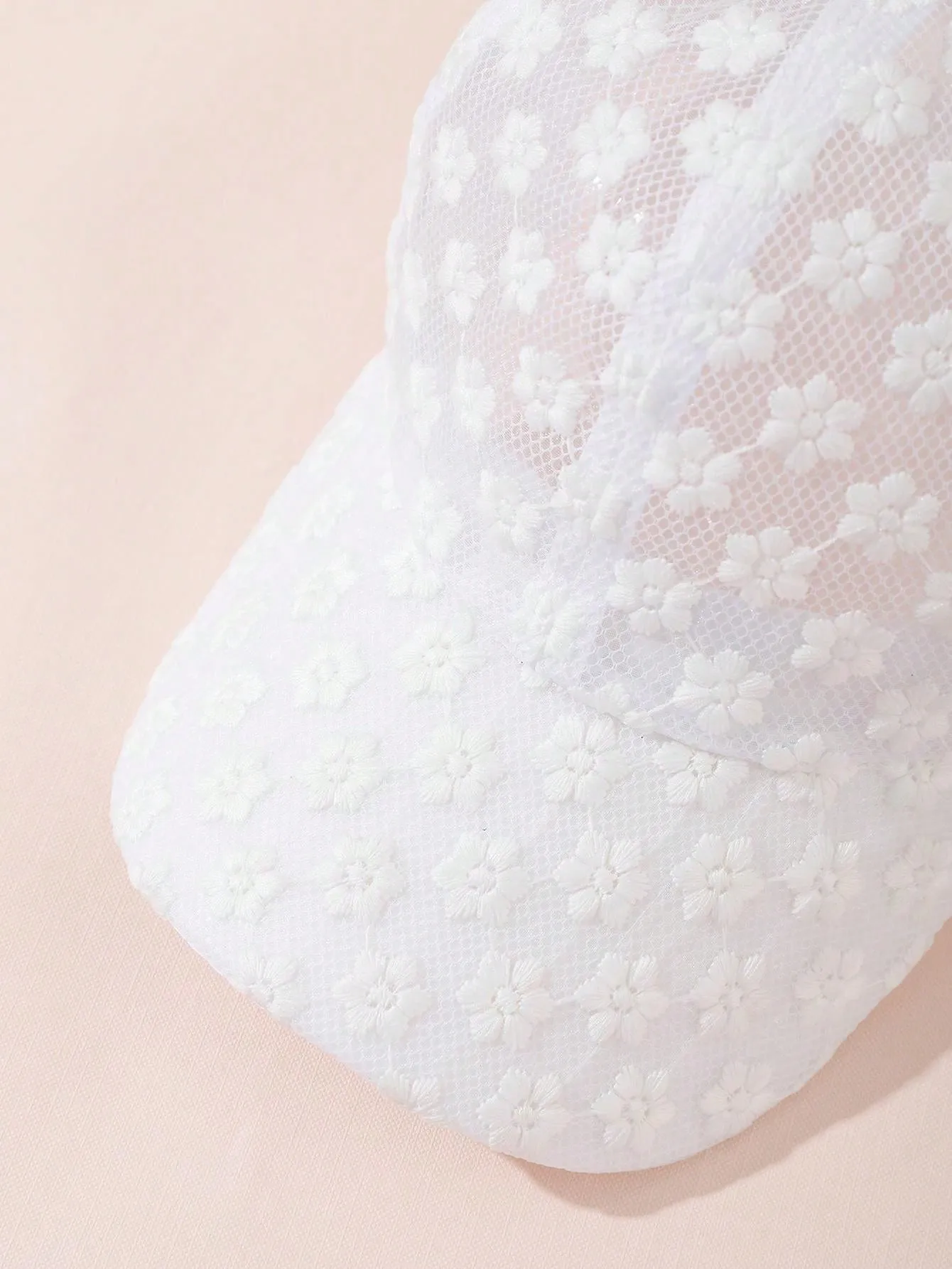 1pc White Embroidery Hollow Out Mesh Baseball Cap- FD ⚡