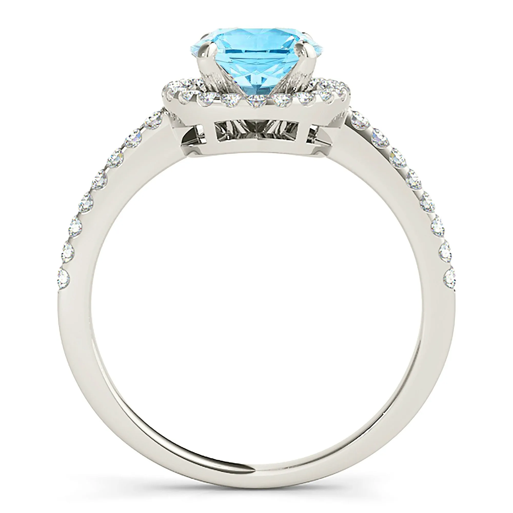 2.00 ct. Genuine Aquamarine Ring With Halo, Delicate Diamond Band