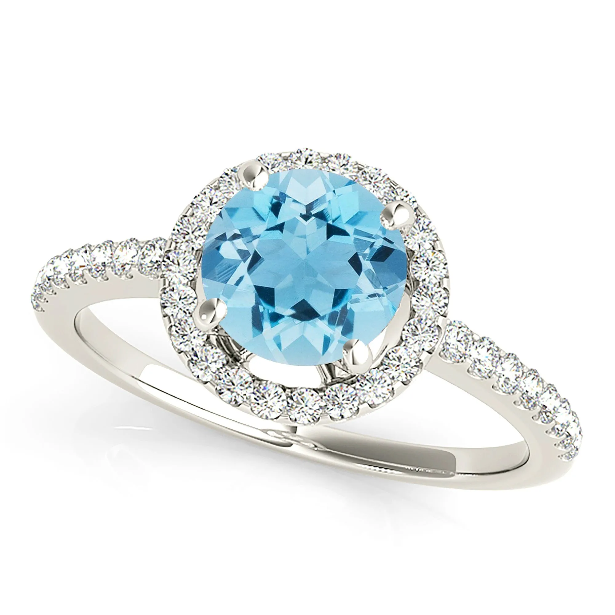 2.00 ct. Genuine Aquamarine Ring With Halo, Delicate Diamond Band