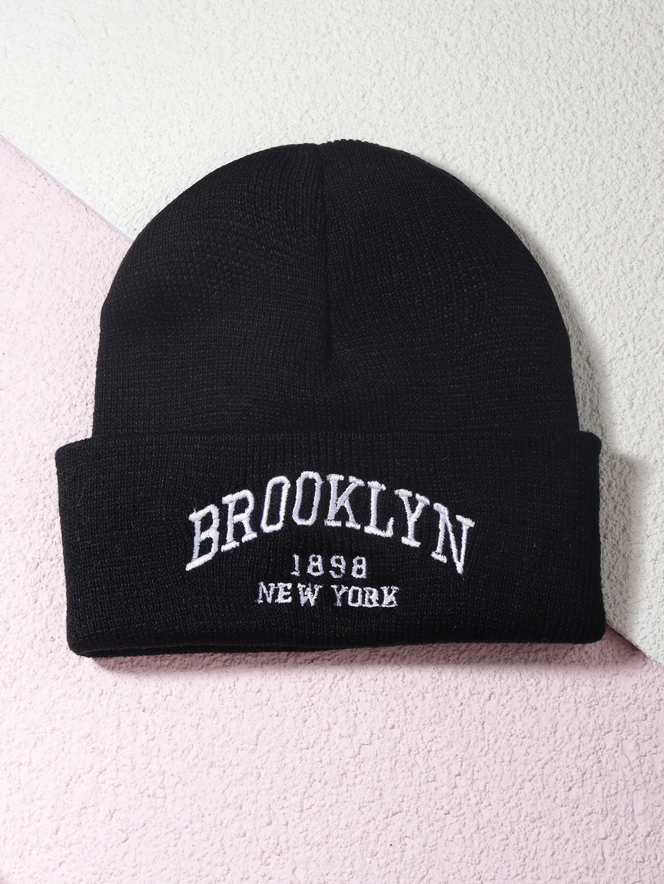 2pcs Letter Embroidered Beanie - Black and White