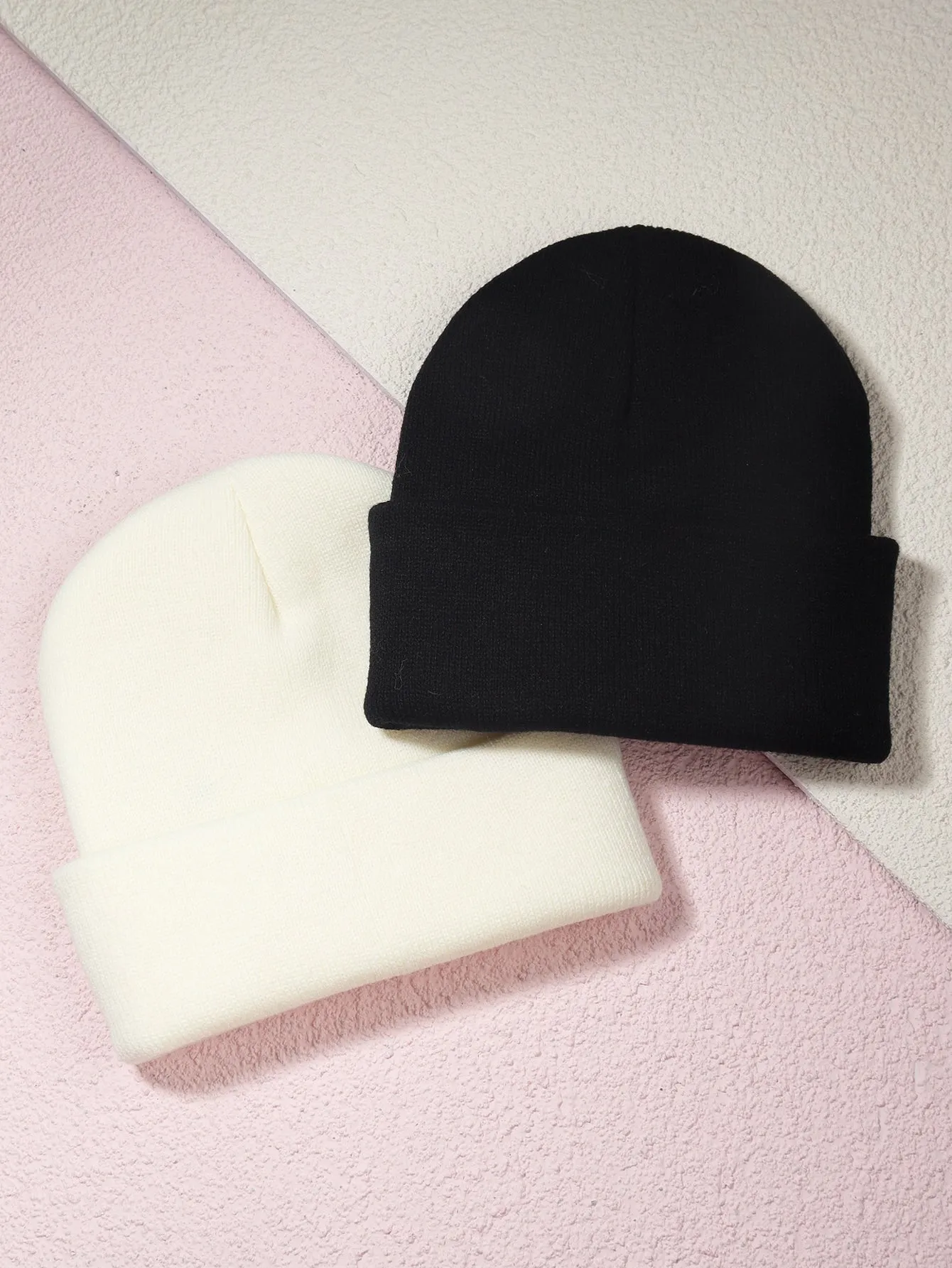 2pcs Letter Embroidered Beanie - Black and White