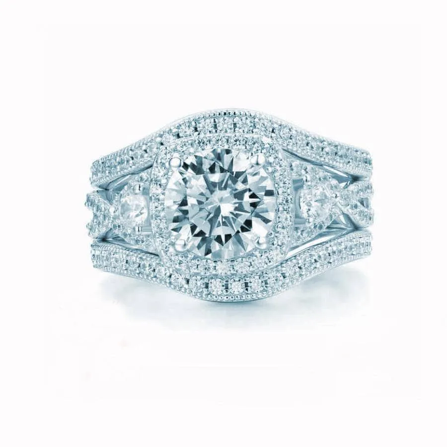 3 Piece Round Cut Diamond Engagement Ring Set