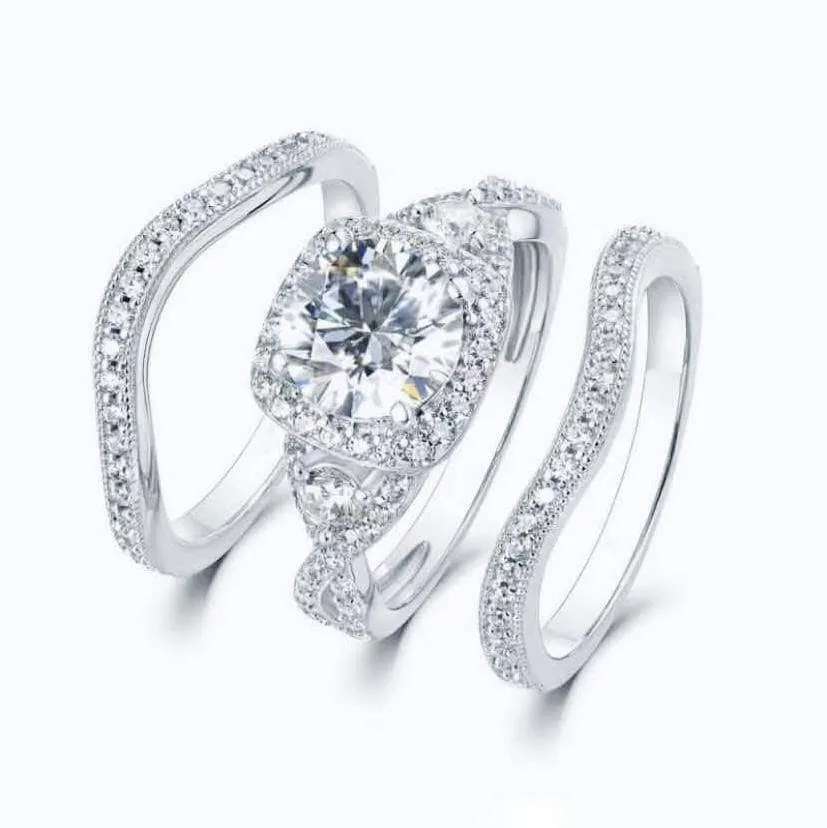 3 Piece Round Cut Diamond Engagement Ring Set